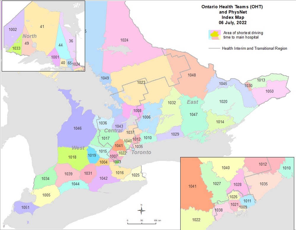 Ontario Health Teams (OHTs) map