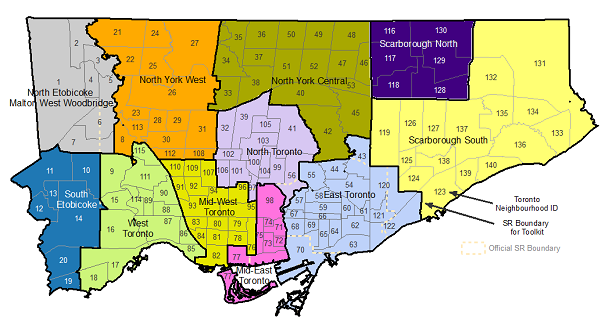 Toronto Sub-Regions and Neighbourhoods map